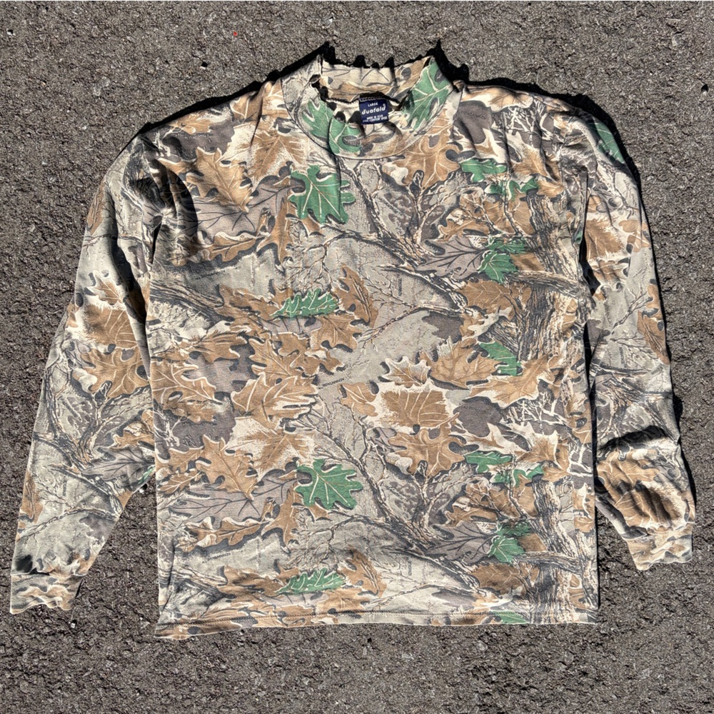 80s Tree Camouflage Vintage Long Sleeve Shirt Made in USA Men’s Large